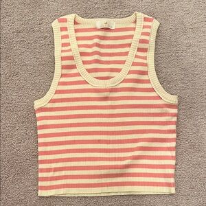 Striped Ribbed Tank Top - Cream and Pink